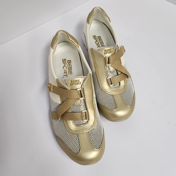 bebe Shoes - Bebe Sports Women's Metallic Gold and White Sporty Stylish Sneakers Size 8.5
